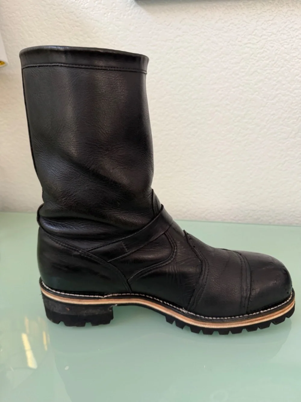 CHIPPEWA Black Leather steel-toed Motorcycle Boots Men's Size 12